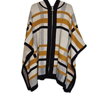 Bohemian comfortcore tight knit hooded zip front Woman's Pancho by Ann Klien